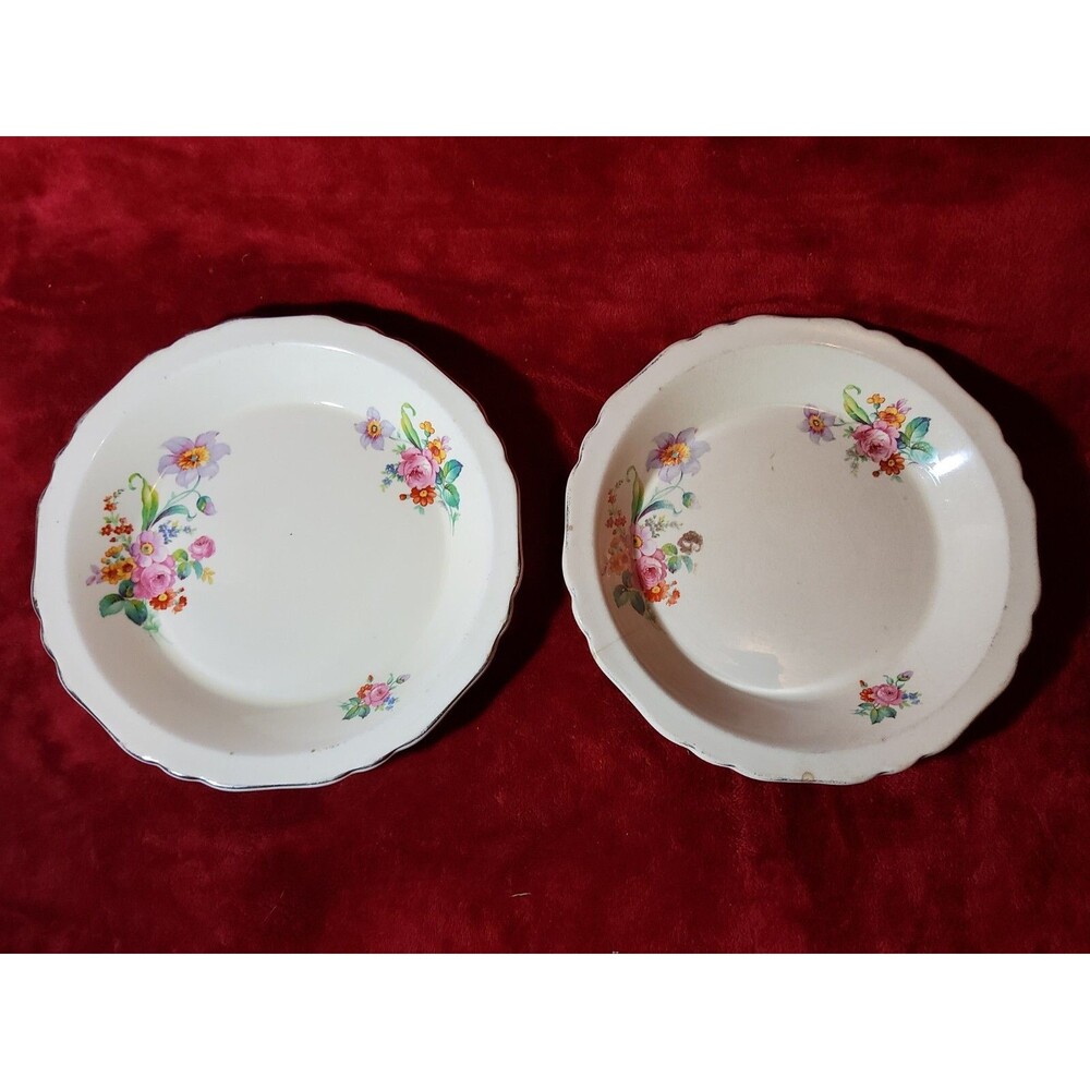 Set Of 2 Crown Ovenware 9.5" Pie Plate Floral Pattern